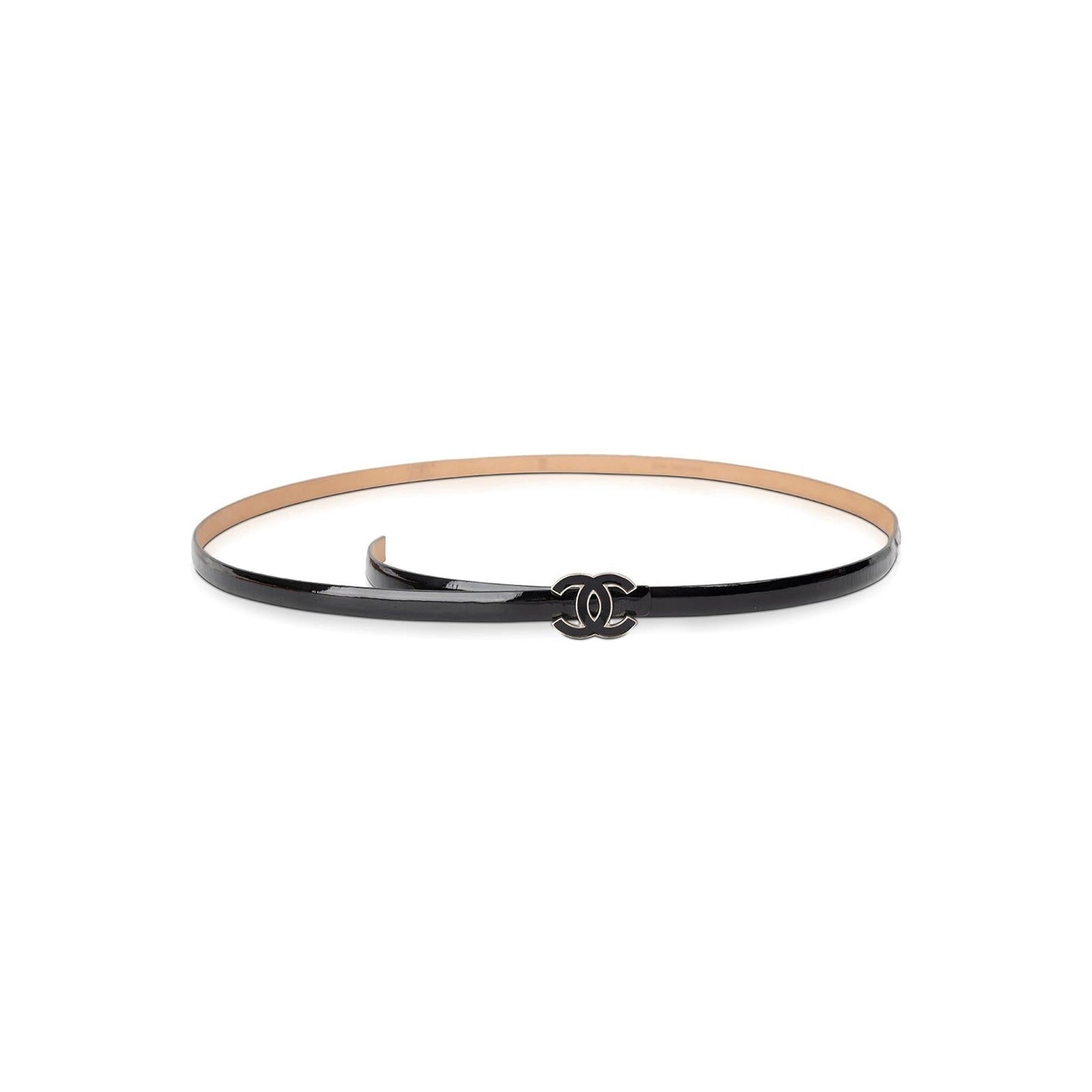 Chanel Black Patent Leather Skinny Belt with CC Buckle
