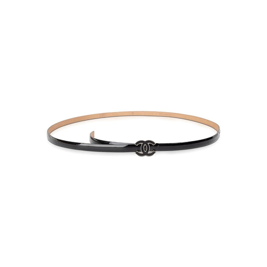 Chanel Black Patent Leather Skinny Belt with CC Buckle