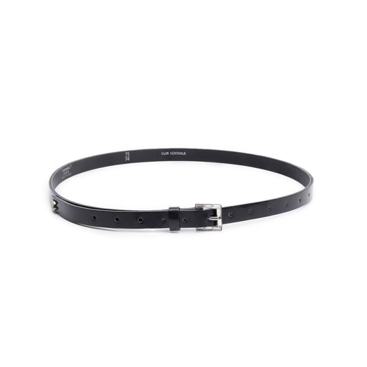 Chanel Black Patent Leather Strass Buckle Skinny Belt 75 30