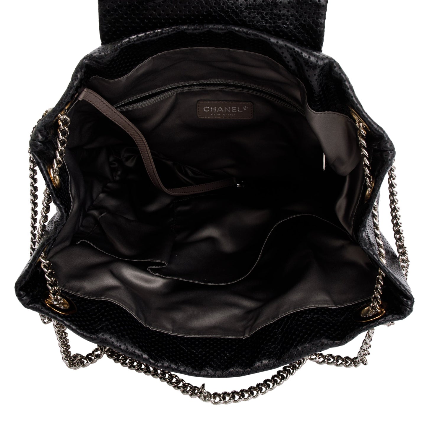 Chanel Black Perforated Calfskin Leather Drill Tote