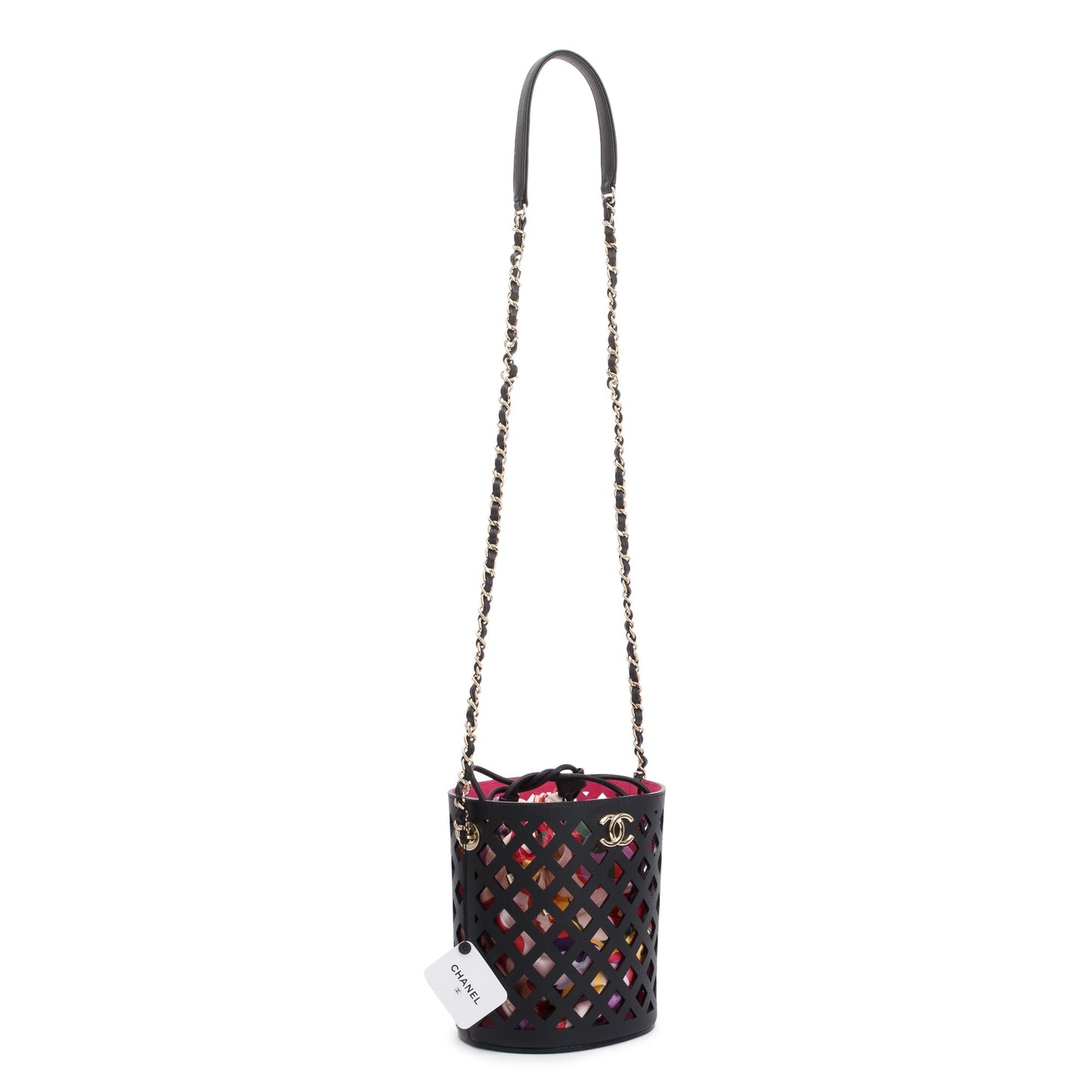 Chanel Black Perforated Calfskin See Through Bucket Bag