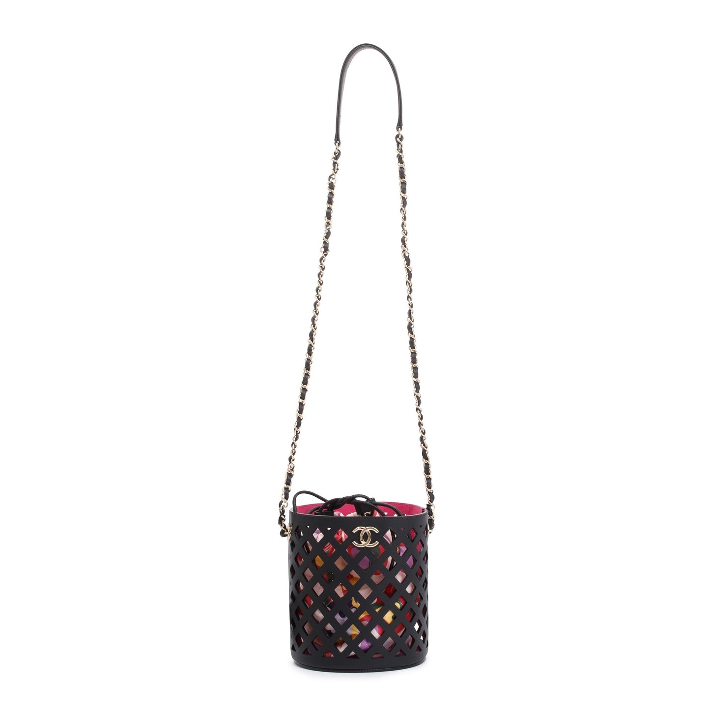 Chanel Black Perforated Calfskin See Through Bucket Bag