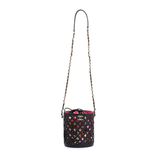Chanel Black Perforated Calfskin See Through Bucket Bag