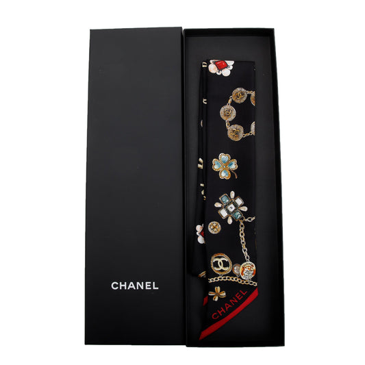 Chanel Black Printed CC Twill Silk Tie
