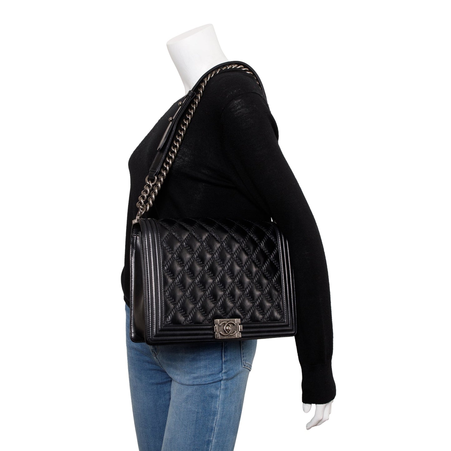 Chanel Black Quilted Aged Calfskin XL Boy Bag