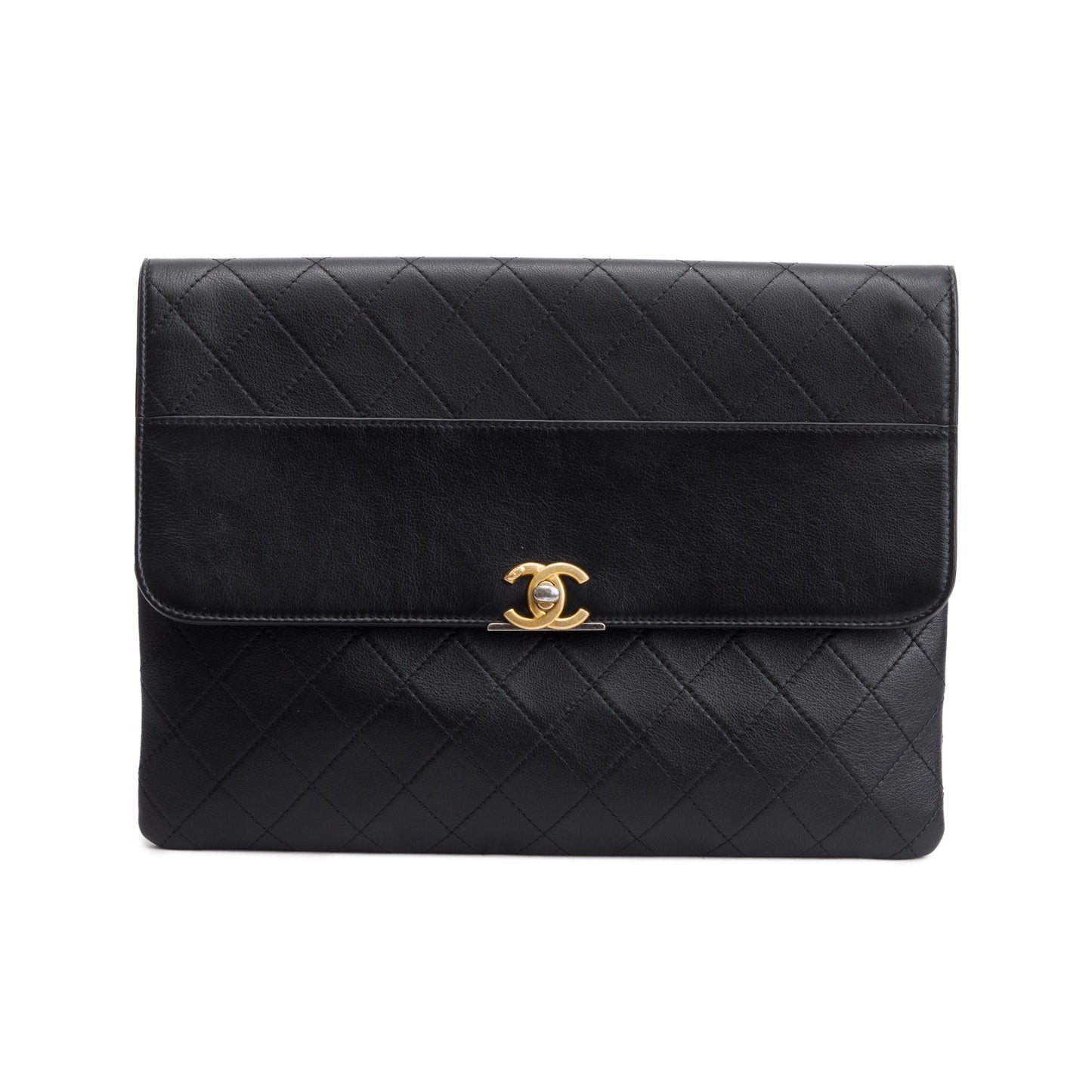 Chanel Black Quilted Calfskin Leather CC Clutch