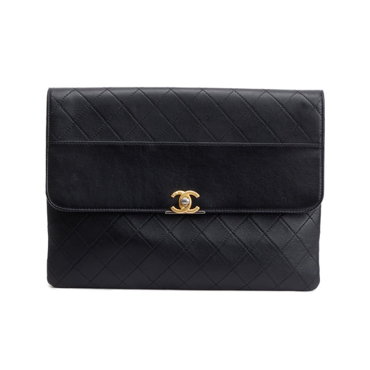Chanel Black Quilted Calfskin Leather CC Clutch