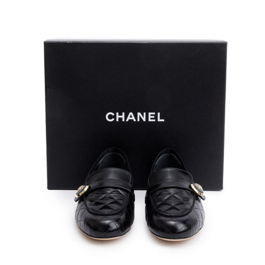 Chanel Black Quilted Calfskin Leather CC Logo Loafer, Size 40