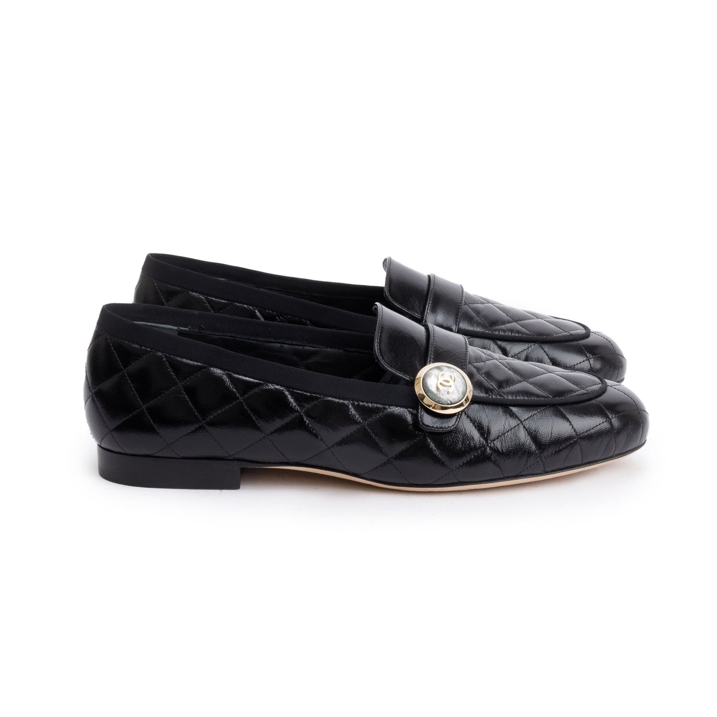 Chanel Black Quilted Calfskin Leather CC Logo Loafer, Size 40