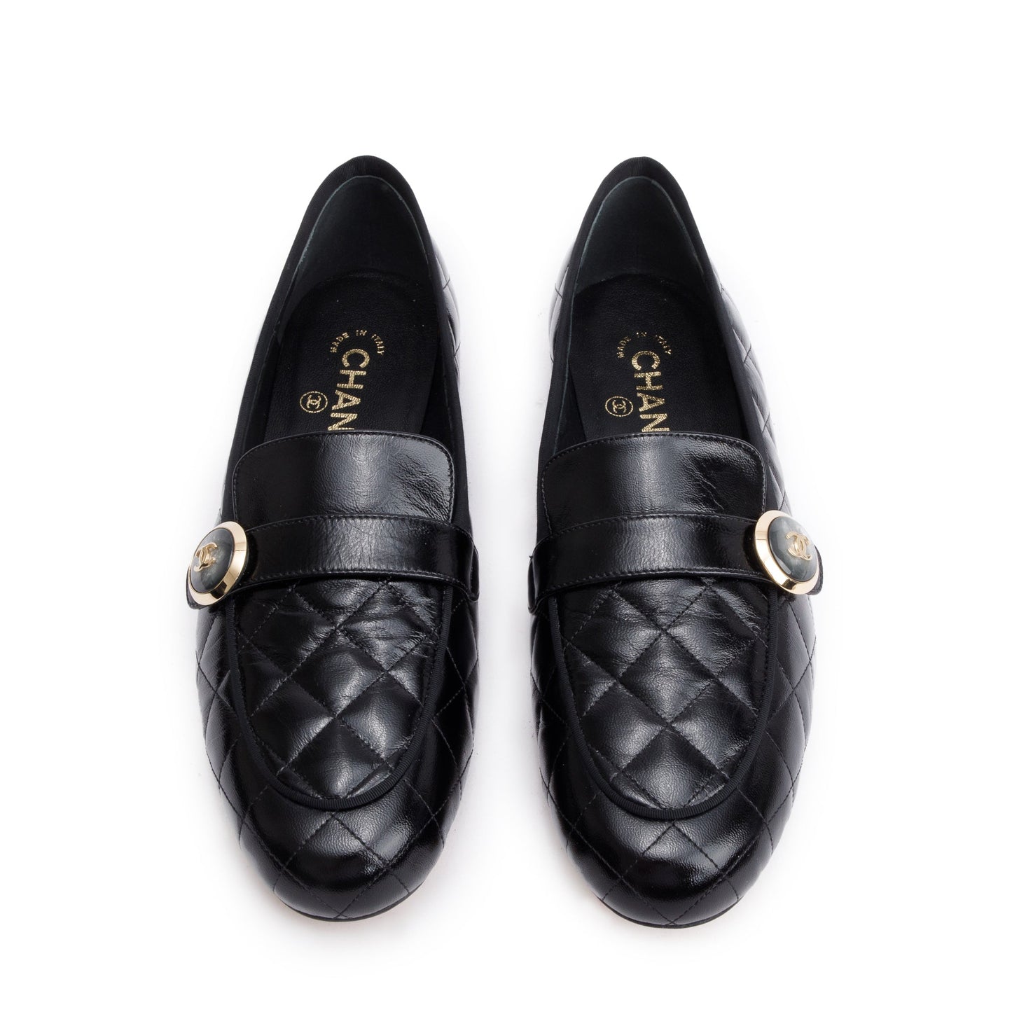 Chanel Black Quilted Calfskin Leather CC Logo Loafer, Size 40