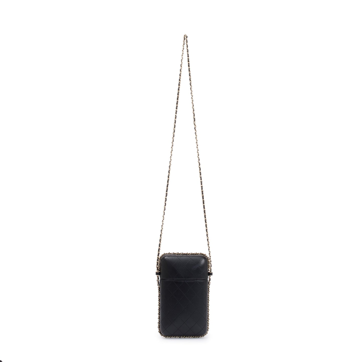 Chanel Black Quilted Calfskin Leather Chain Around Box Phone Holder Crossbody