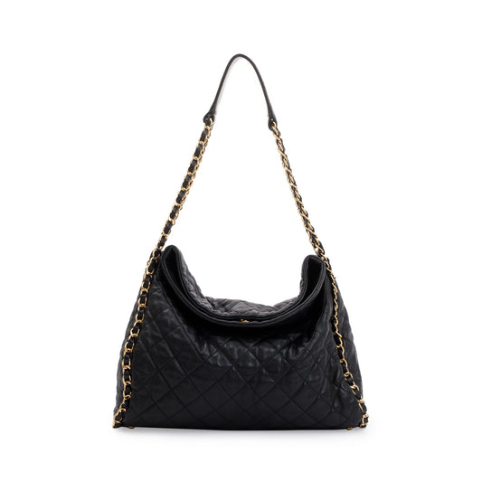 Chanel Black Quilted Calfskin Leather Chain Me Hobo