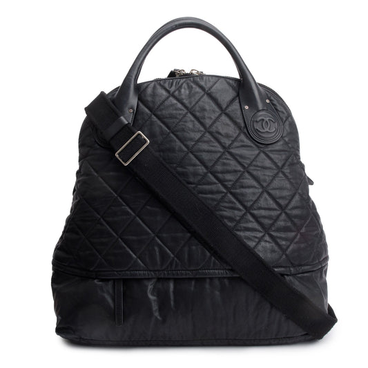 Chanel Black Quilted Calfskin Leather Expandable Travel Bag