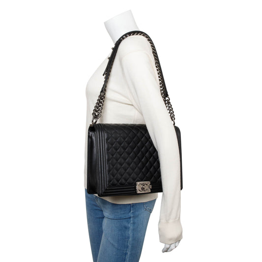 Chanel Black Quilted Calfskin Leather XL Boy Bag