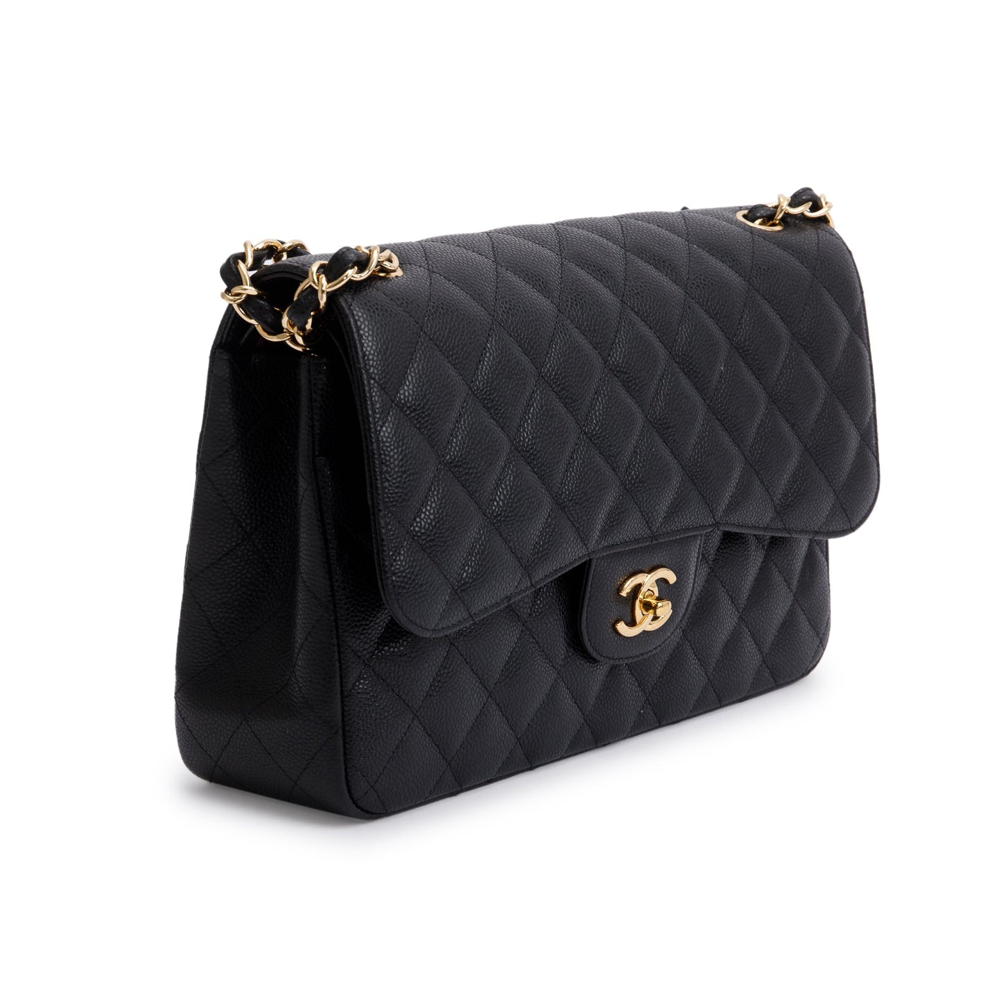 Chanel Black Quilted Caviar Leather Classic Jumbo Double Flap Bag