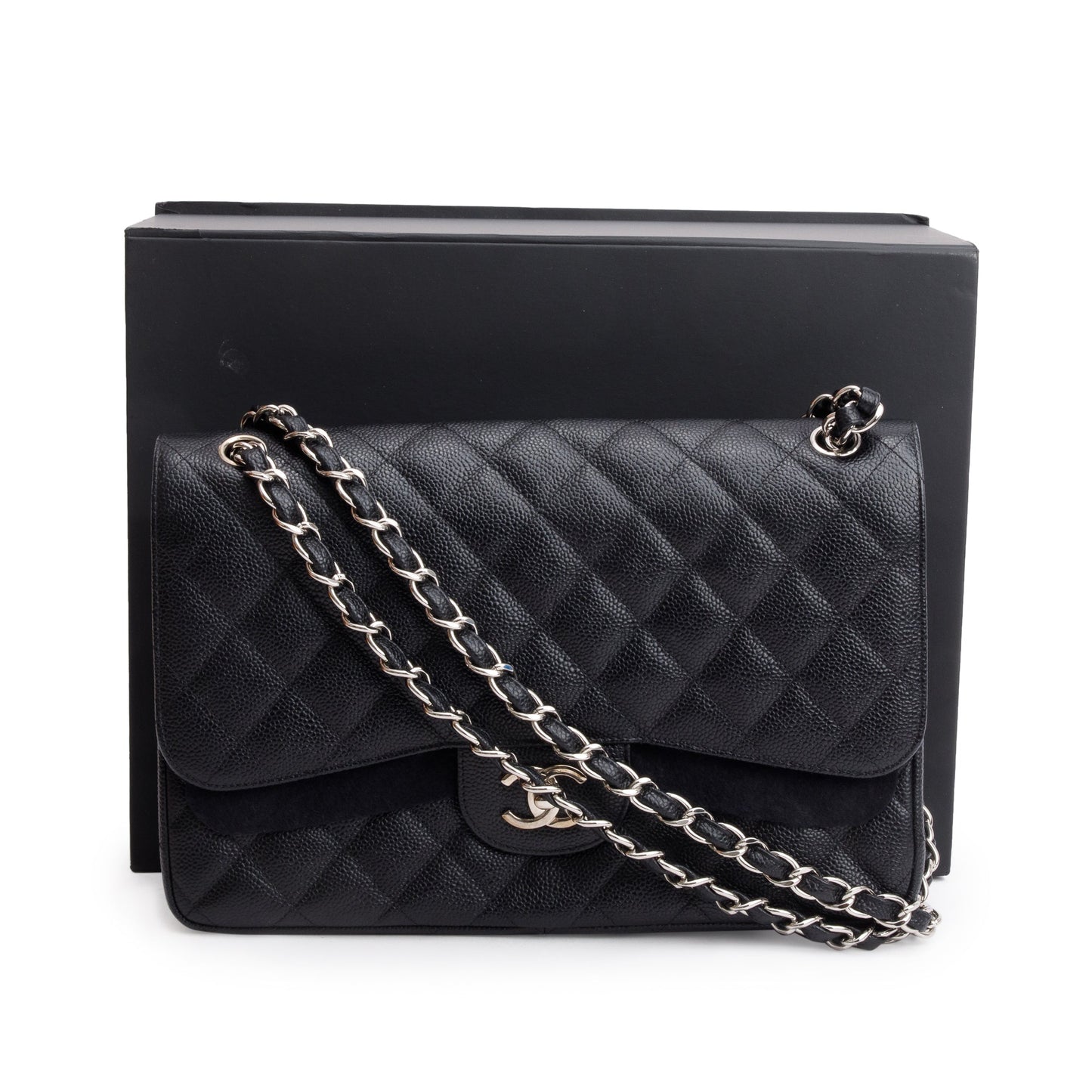 Chanel Black Quilted Caviar Leather Classic Jumbo Double Flap Bag