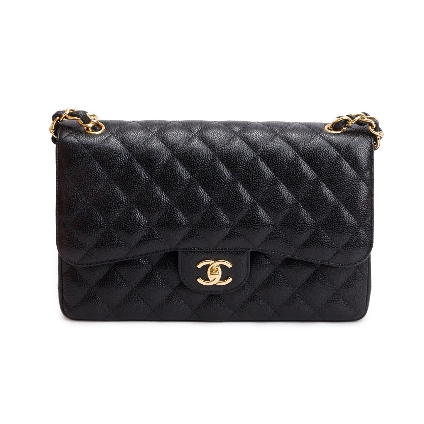 Chanel Black Quilted Caviar Leather Classic Jumbo Double Flap Bag