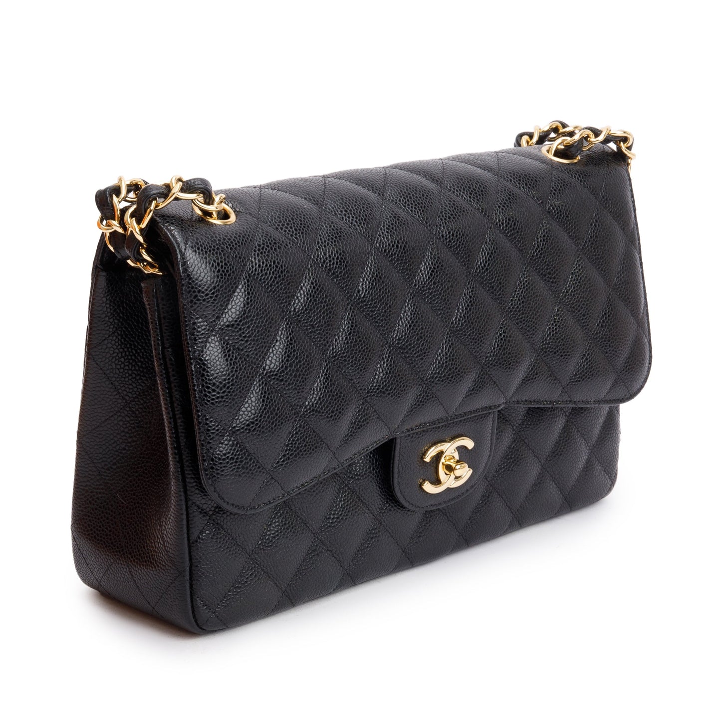 Chanel Black Quilted Caviar Leather Classic Jumbo Double Flap Bag