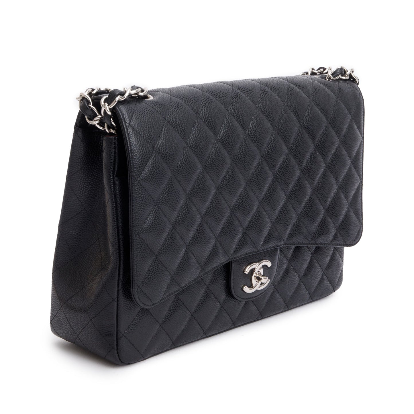 Chanel Black Quilted Caviar Leather Classic Maxi Double Flap Bag