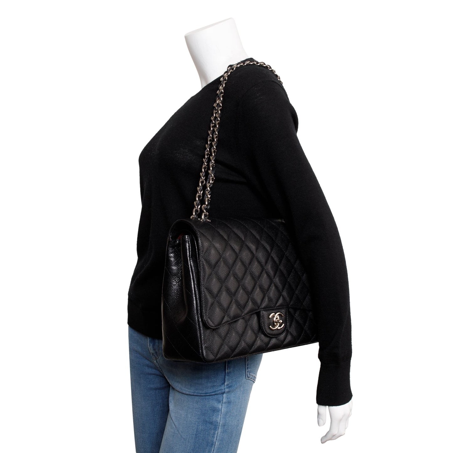Chanel Black Quilted Caviar Leather Classic Maxi Double Flap Bag