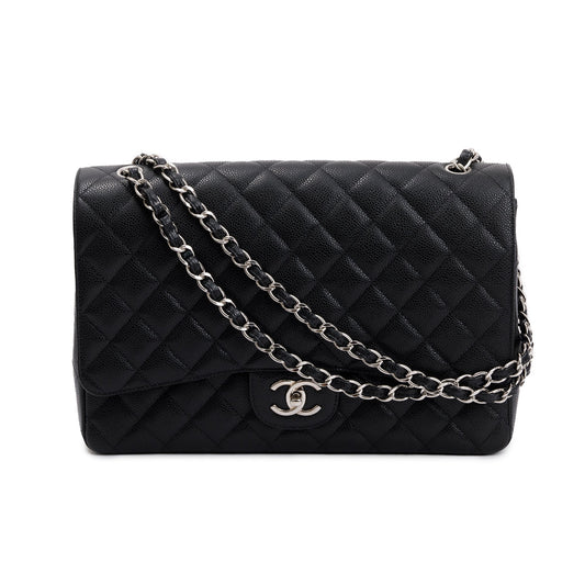 Chanel Black Quilted Caviar Leather Classic Maxi Double Flap Bag
