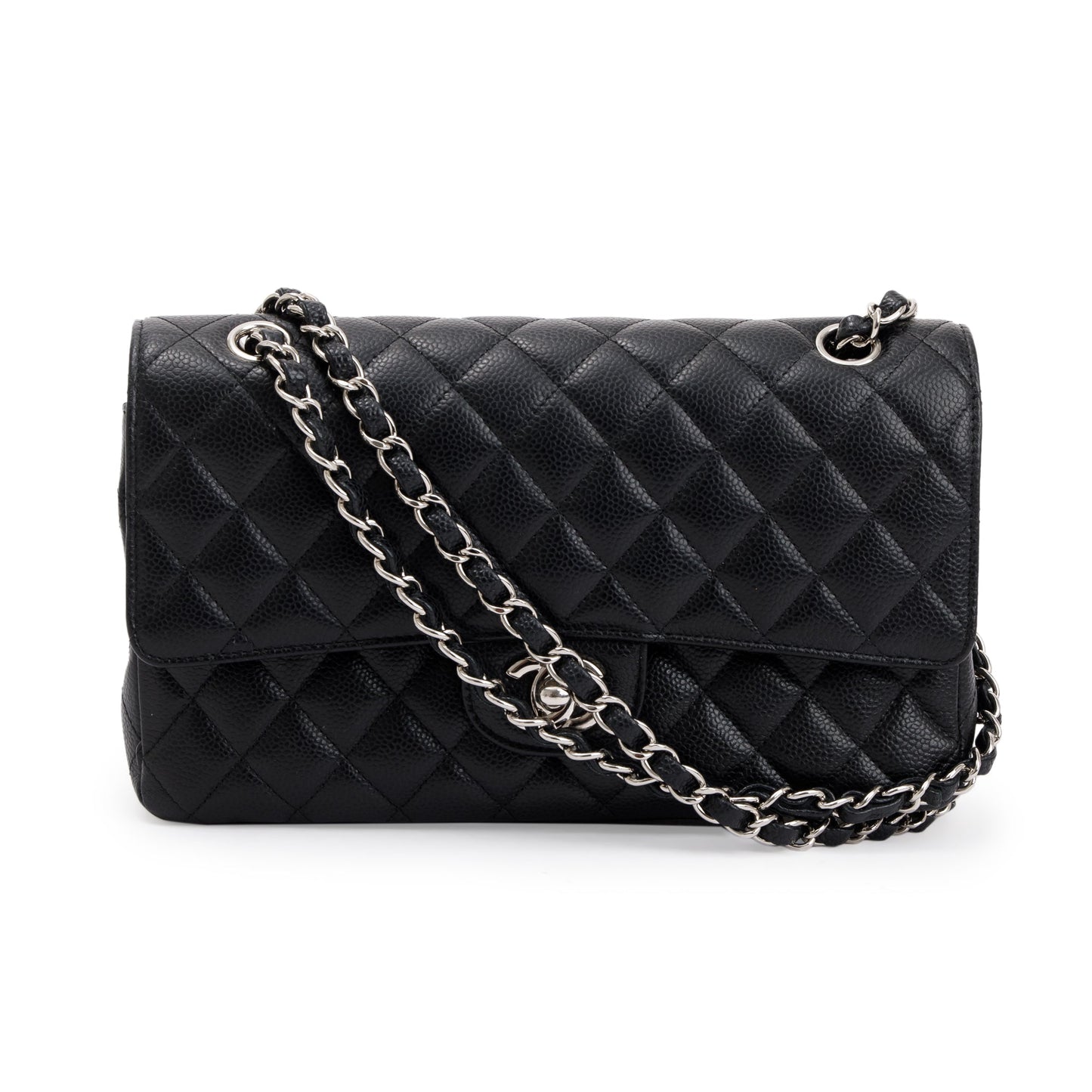 Chanel Black Quilted Caviar Leather Classic Medium Double Flap Bag