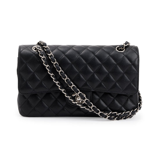 Chanel Black Quilted Caviar Leather Classic Medium Double Flap Bag
