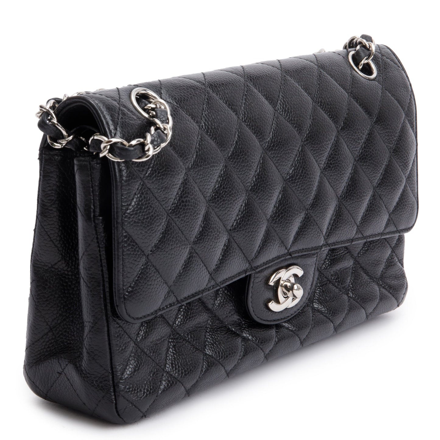 Chanel Black Quilted Caviar Leather Classic Medium Double Flap Bag