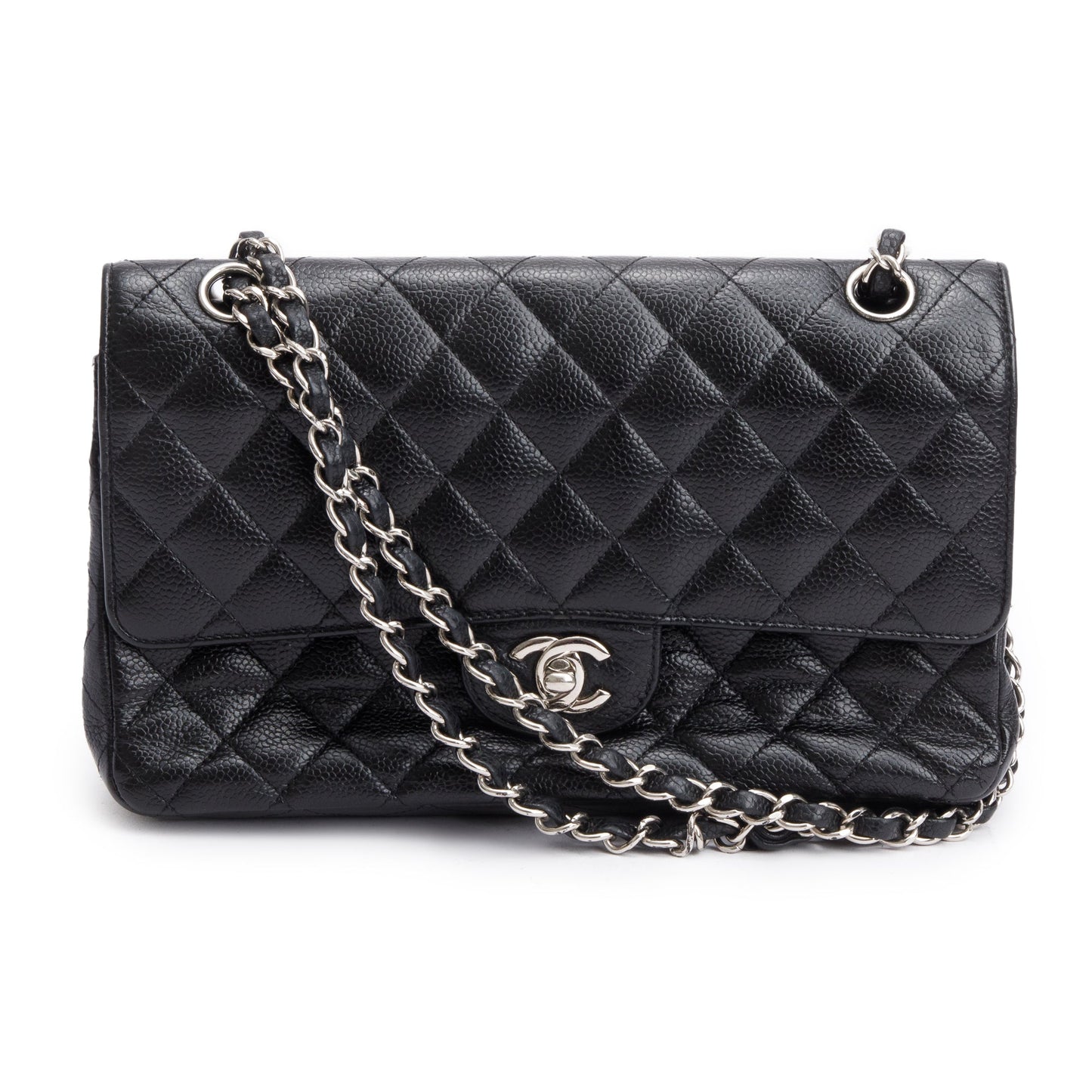 Chanel Black Quilted Caviar Leather Classic Medium Double Flap Bag