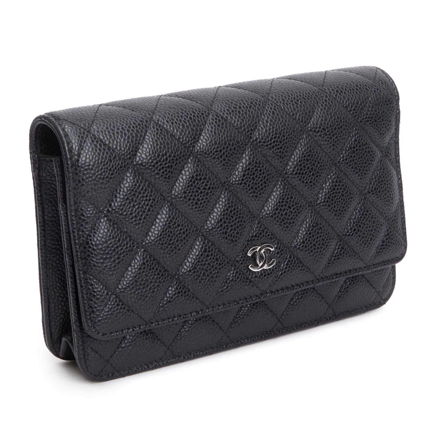 Chanel Black Quilted Caviar Leather Classic Wallet on Chain