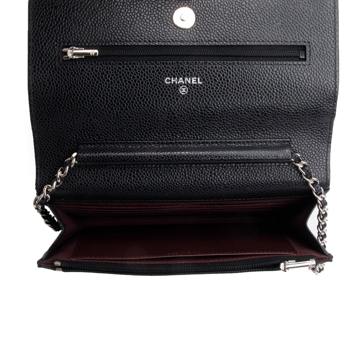 Chanel Black Quilted Caviar Leather Classic Wallet on Chain