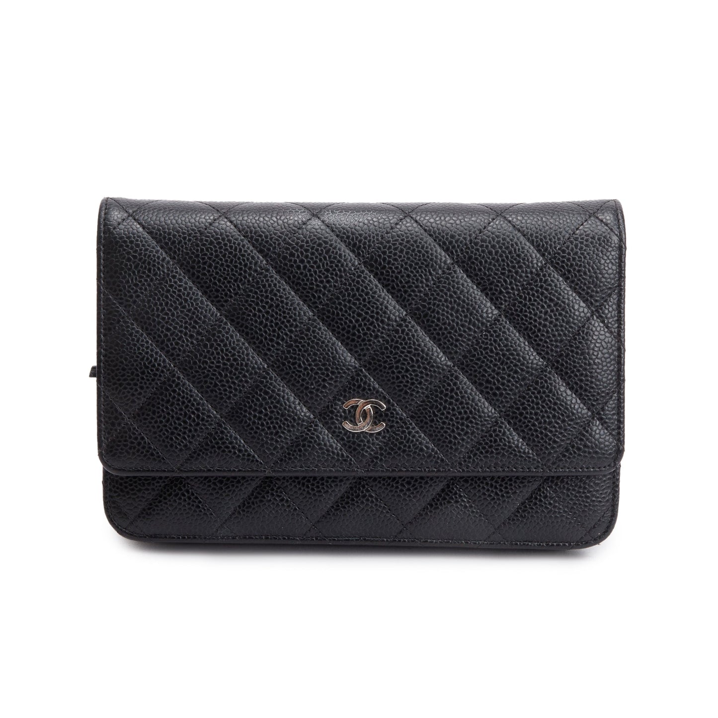 Chanel Black Quilted Caviar Leather Classic Wallet on Chain