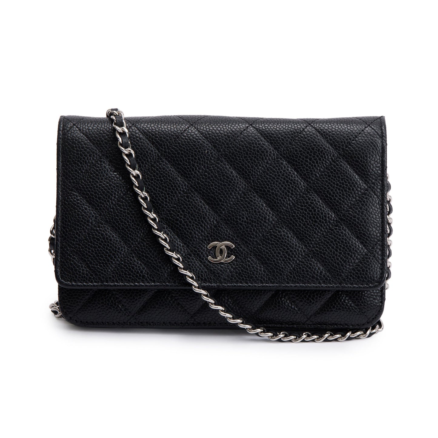 Chanel Black Quilted Caviar Leather Classic Wallet on Chain
