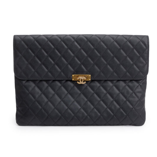 Chanel Black Quilted Caviar Leather Golden Class O-Case Clutch