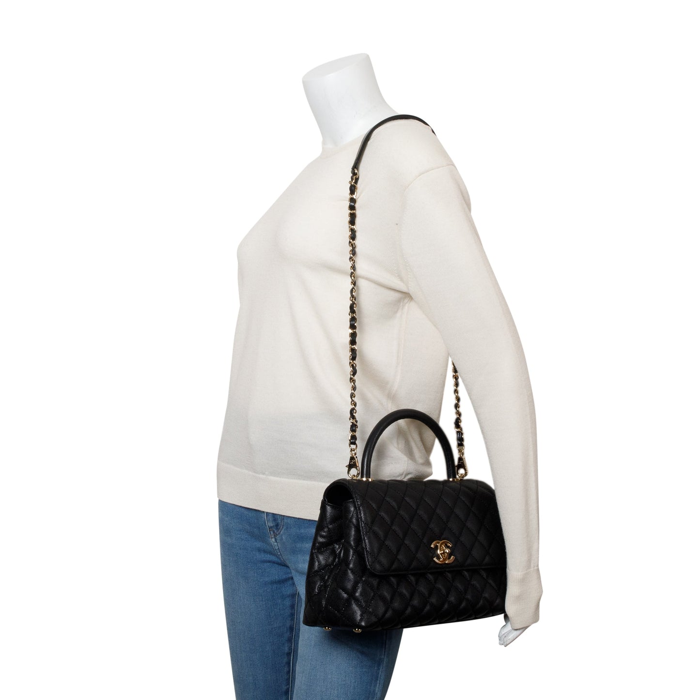 Chanel Black Quilted Caviar Leather Large Flap Top Handle Bag