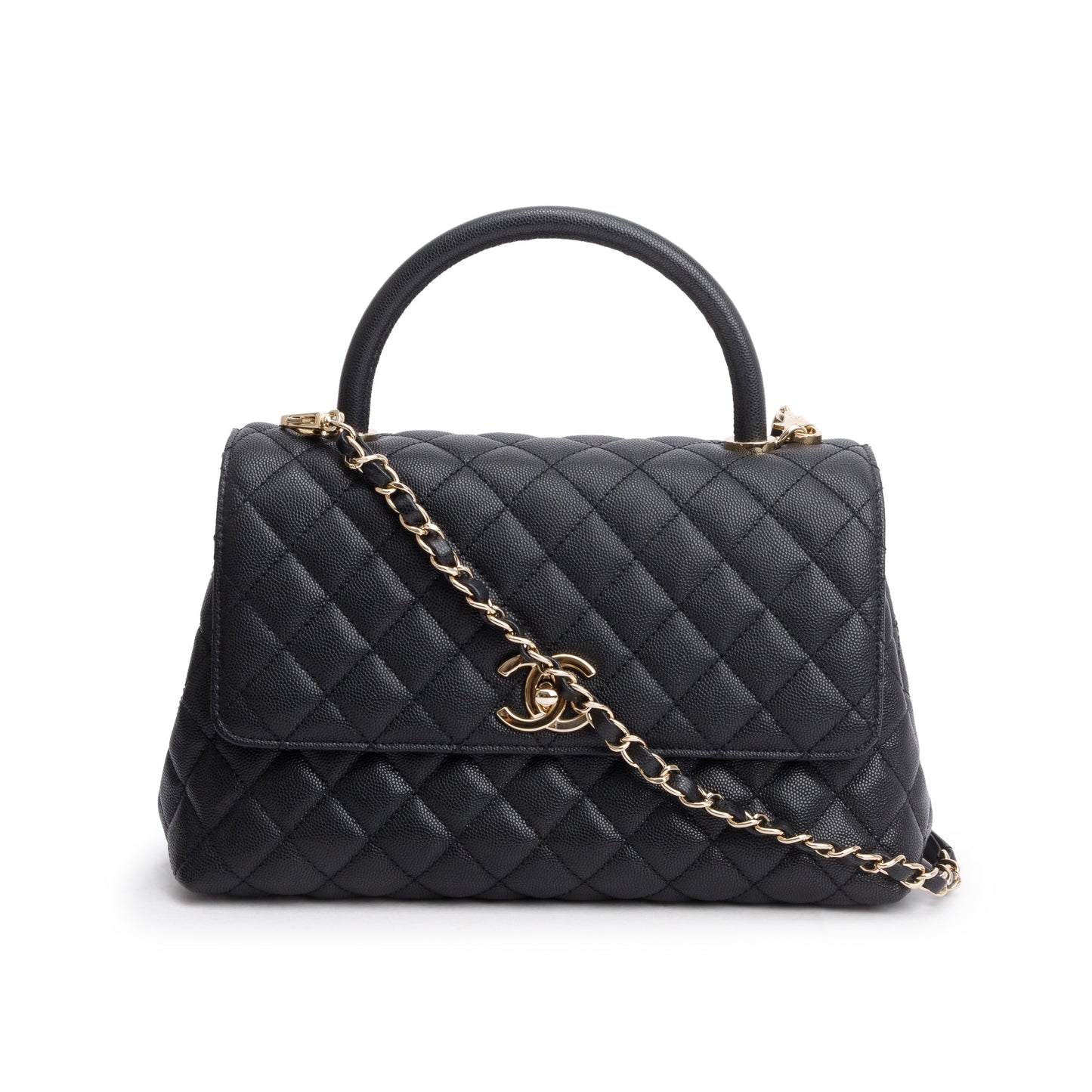 Chanel Black Quilted Caviar Leather Large Flap Top Handle Bag