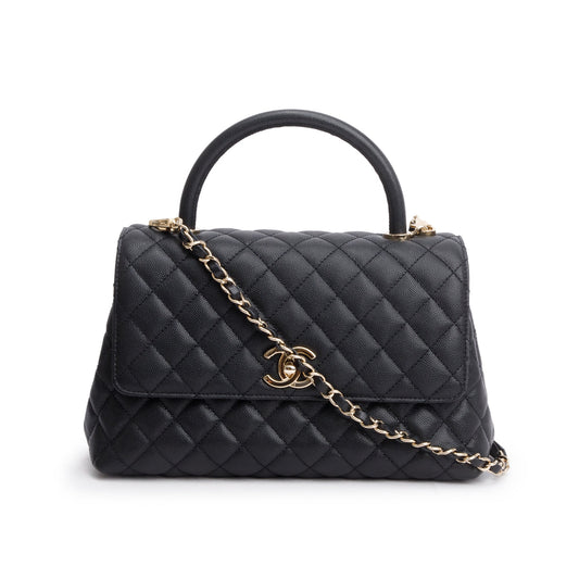 Chanel Black Quilted Caviar Leather Large Flap Top Handle Bag