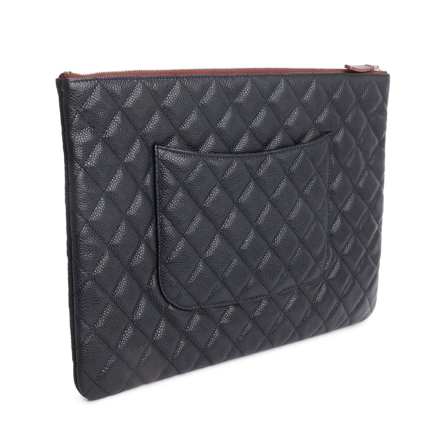Chanel Black Quilted Caviar Leather Large O-Case Clutch