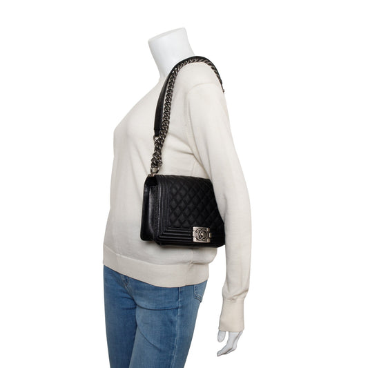 Chanel Black Quilted Caviar Leather Medium Boy Bag