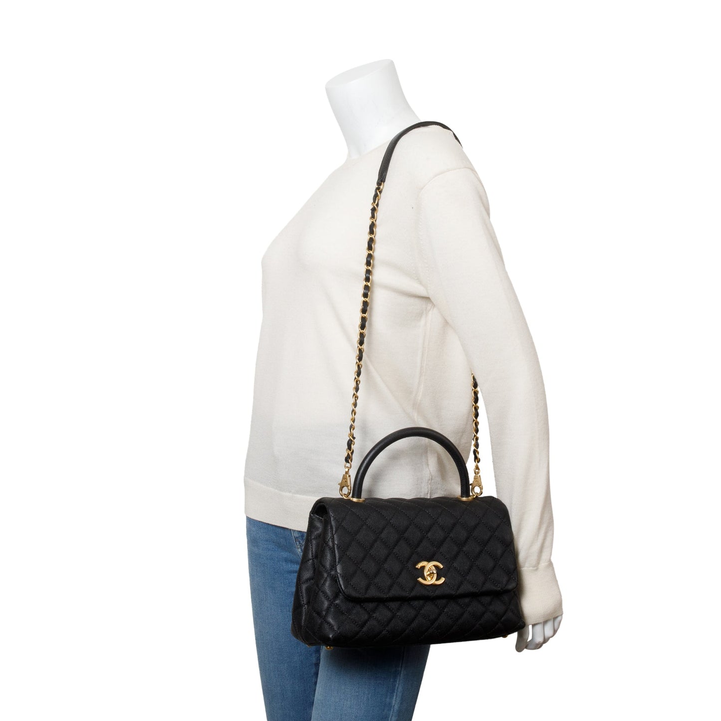Chanel Black Quilted Caviar Leather Medium Coco Handle Bag