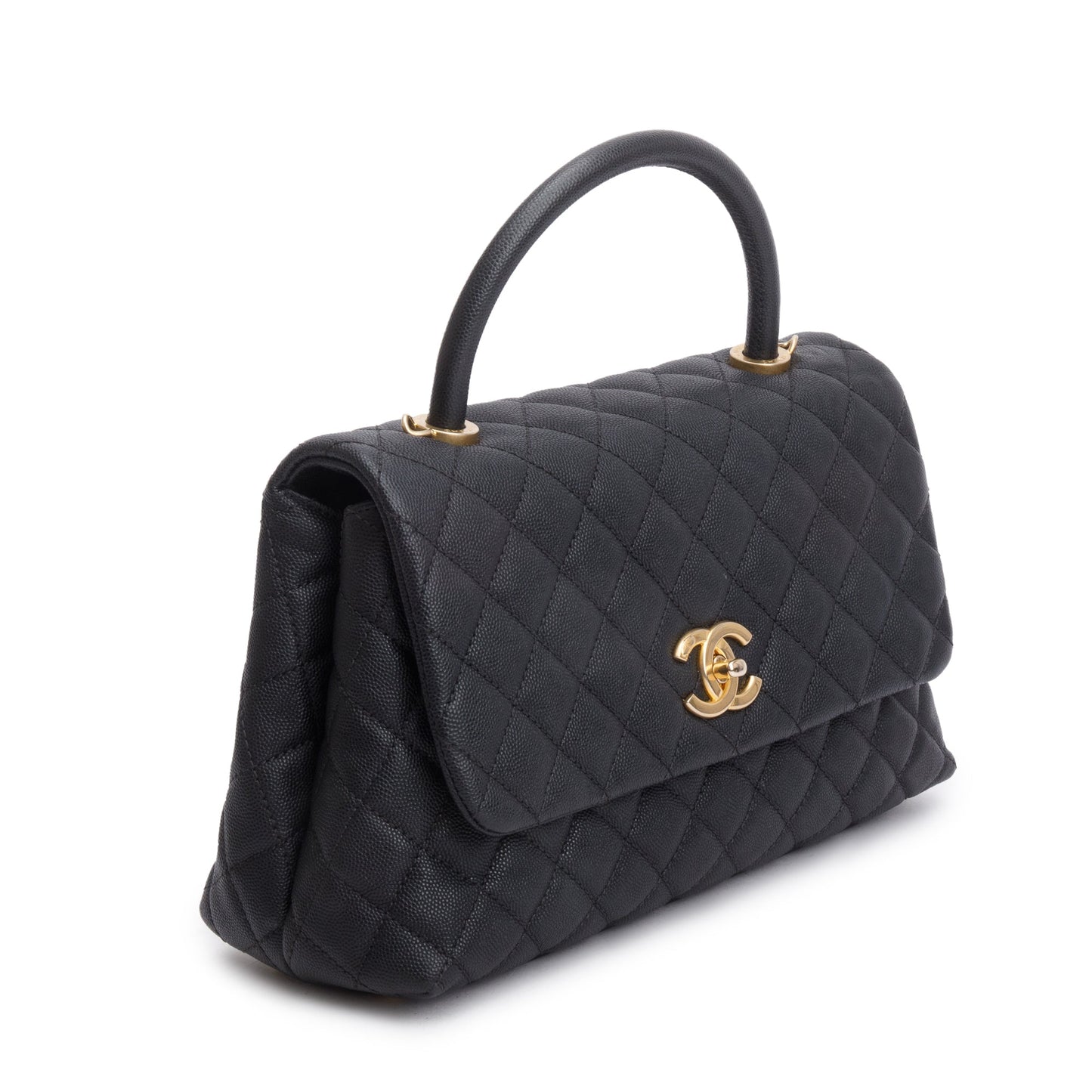 Chanel Black Quilted Caviar Leather Medium Coco Handle Bag