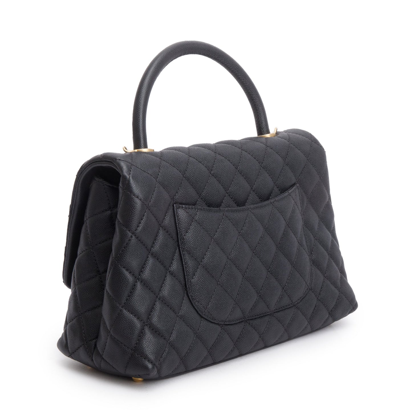 Chanel Black Quilted Caviar Leather Medium Coco Handle Bag