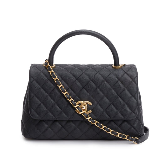 Chanel Black Quilted Caviar Leather Medium Coco Handle Bag