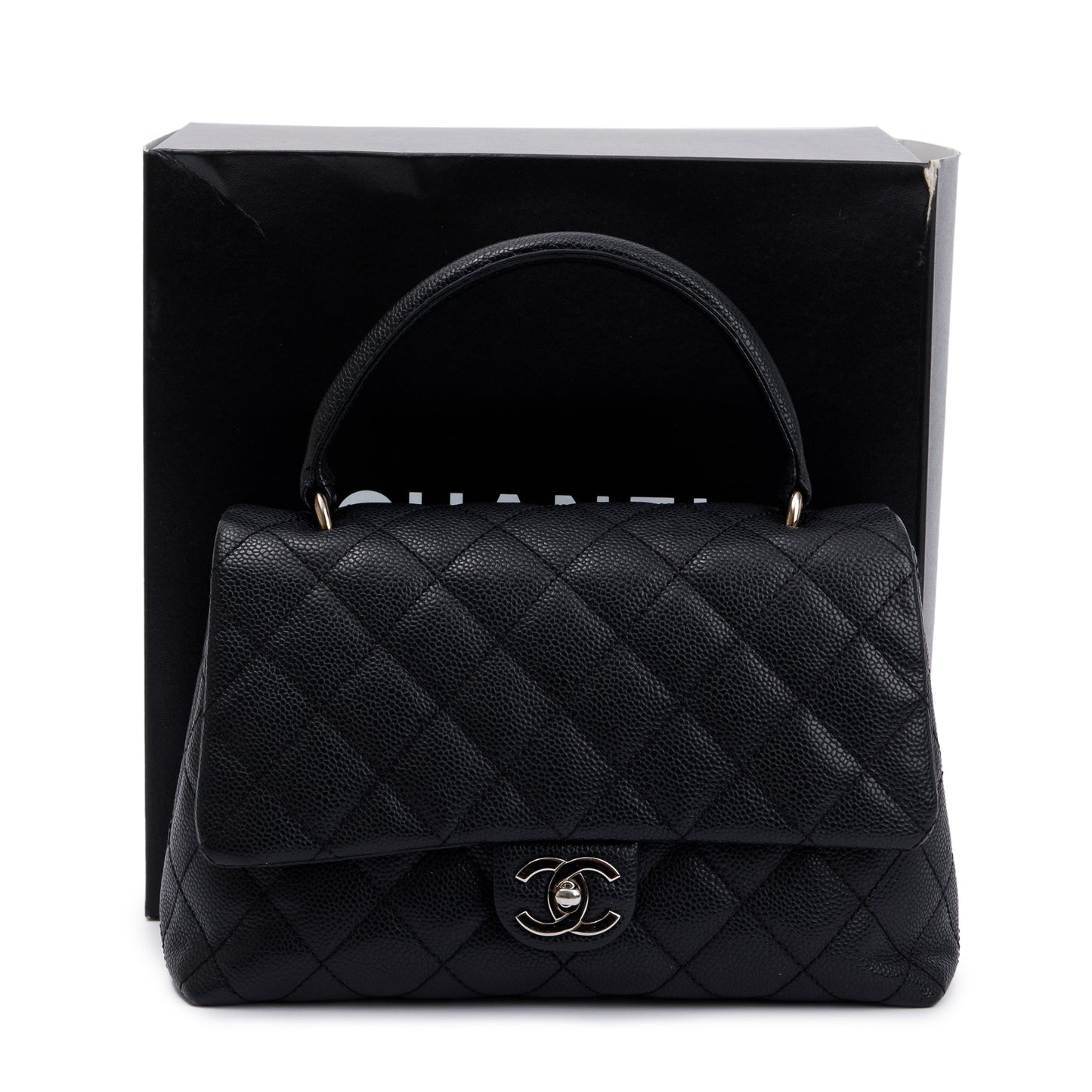 Chanel Black Quilted Caviar Leather Medium Kelly Top Handle Bag