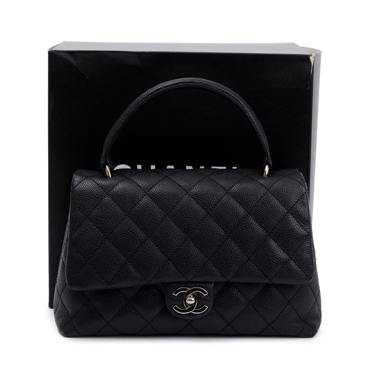 Chanel Black Quilted Caviar Leather Medium Kelly Top Handle Bag