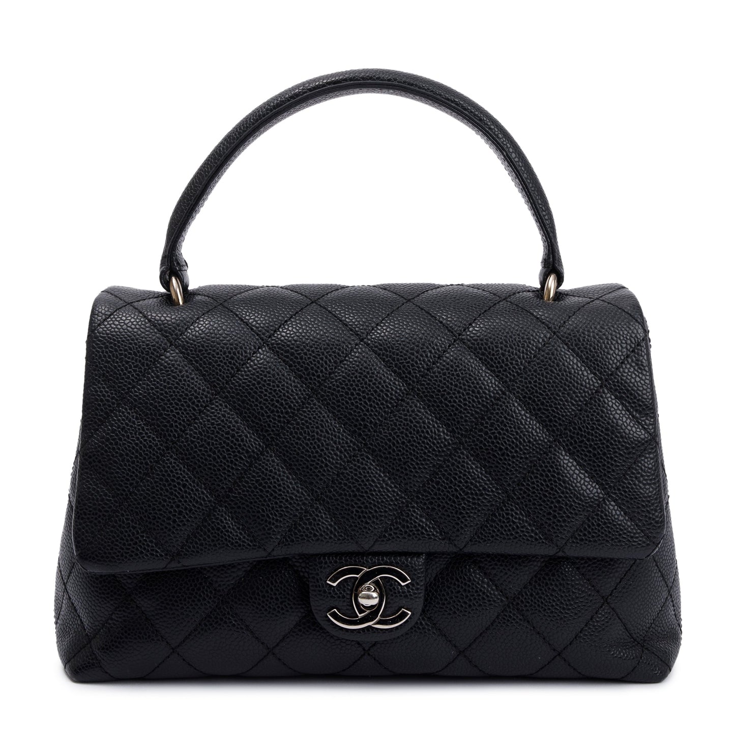 Chanel Black Quilted Caviar Leather Medium Kelly Top Handle Bag