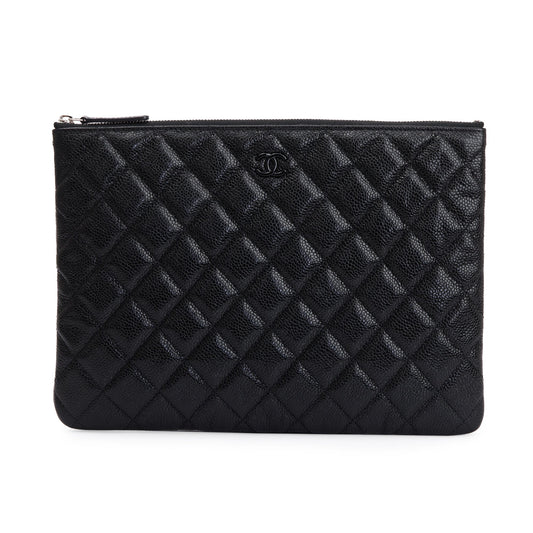 Chanel Black Quilted Caviar Leather Medium O-Case Clutch