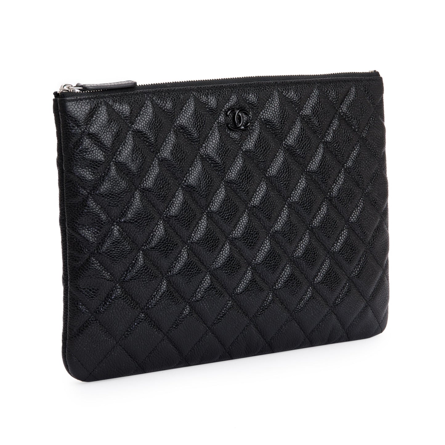 Chanel Black Quilted Caviar Leather Medium O-Case Clutch