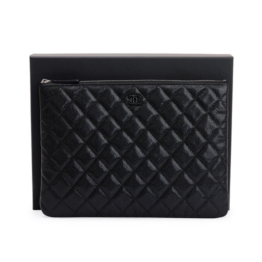 Chanel Black Quilted Caviar Leather Medium O-Case Clutch