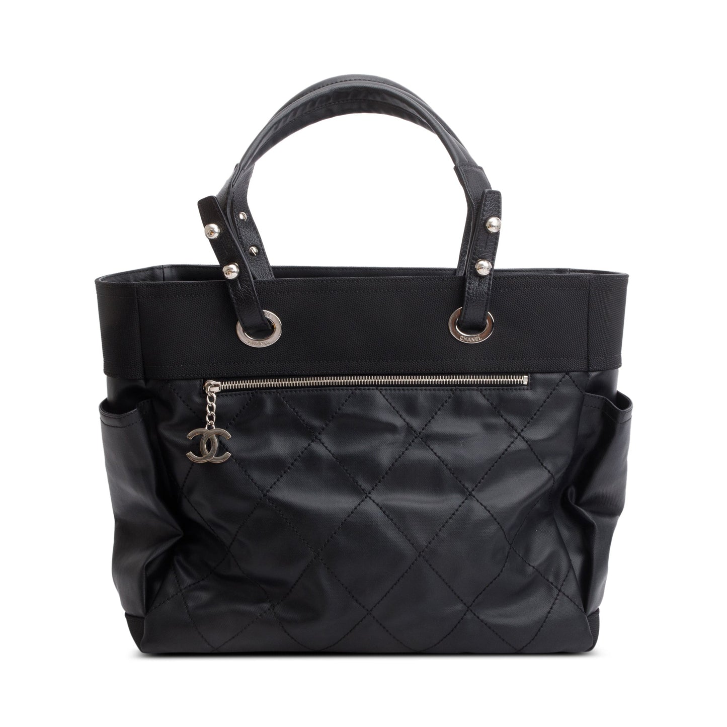 Chanel Black Quilted Coated Canvas Large Paris Biarritz Tote